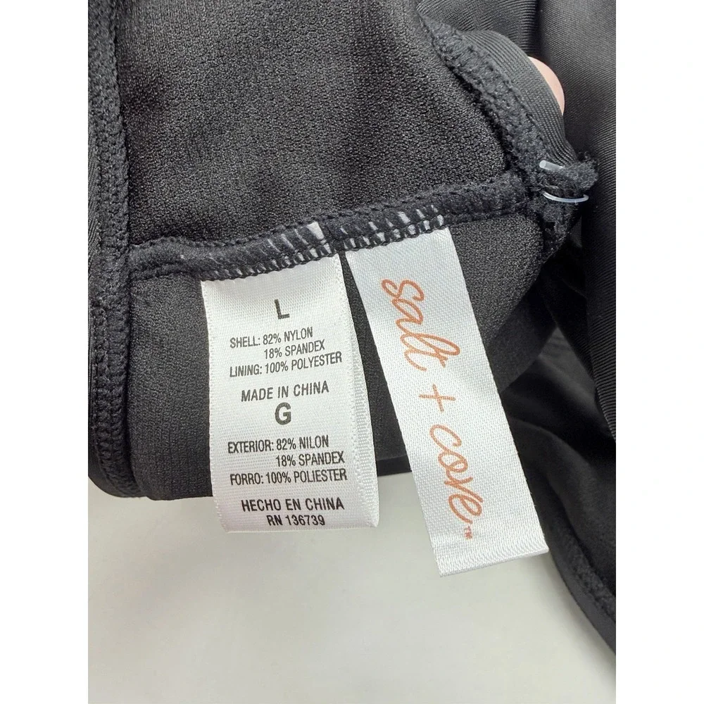 Salt + Cove Juniors Size Large Center- Ruched V-Neck Bikini Top in Black 2577